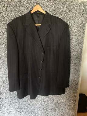 Lucelli Men's Navy Blue Pinstripe Blazer Jacket, Super 100's Wool, Made in Italy